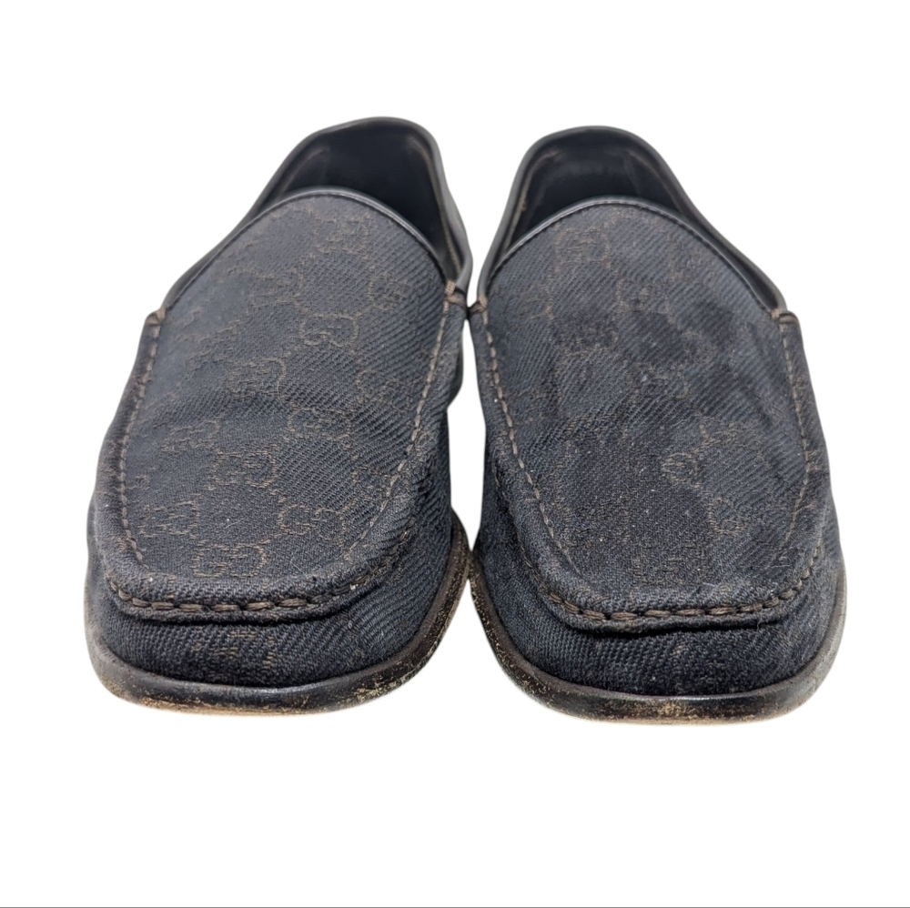 Gucci Black/Brown GG Monogram Web Denim & Leather Vintage Loafer Size 9.5 - Picture 4 of 15